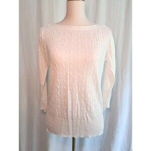 J. Crew Cable Knit Wide Button Neck Sweater Half Sleeve 100% Linen Ivory Size S